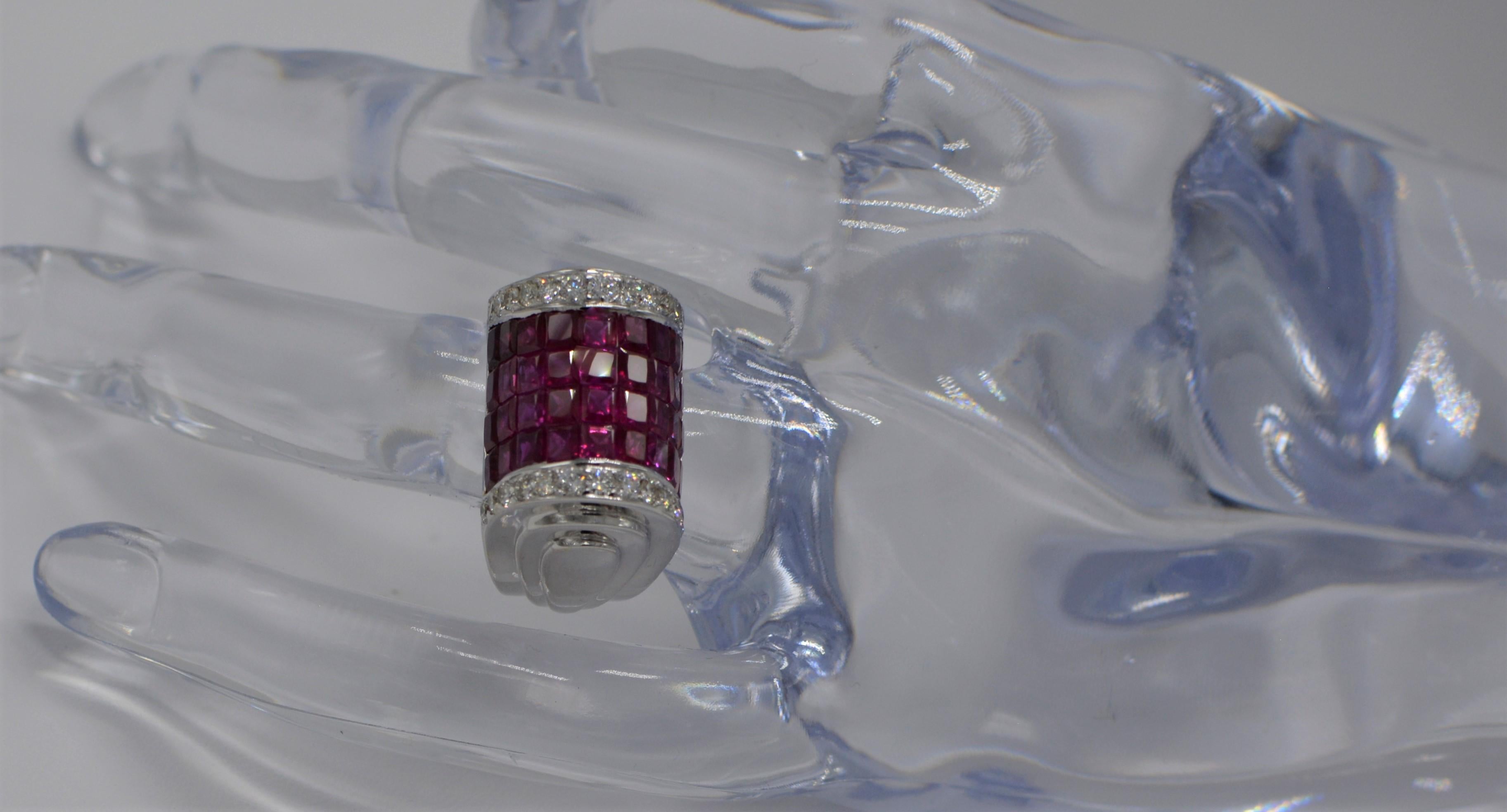 Invisible Settings Dome Ruby Ring & Diamonds 18 K white gold . For Sale 5