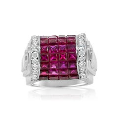 Invisible Settings Dome Ruby Ring & Diamonds 18 K white gold .