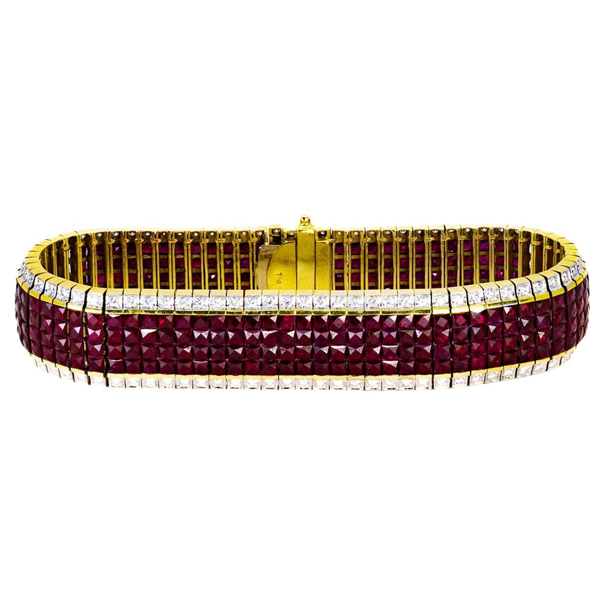 Unsichtbar gefasste 18k Rubin-Armband