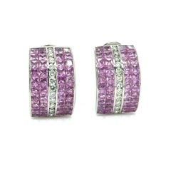 Invisibly Set 9.80 carats Pink Sapphires and Diamond Earrings
