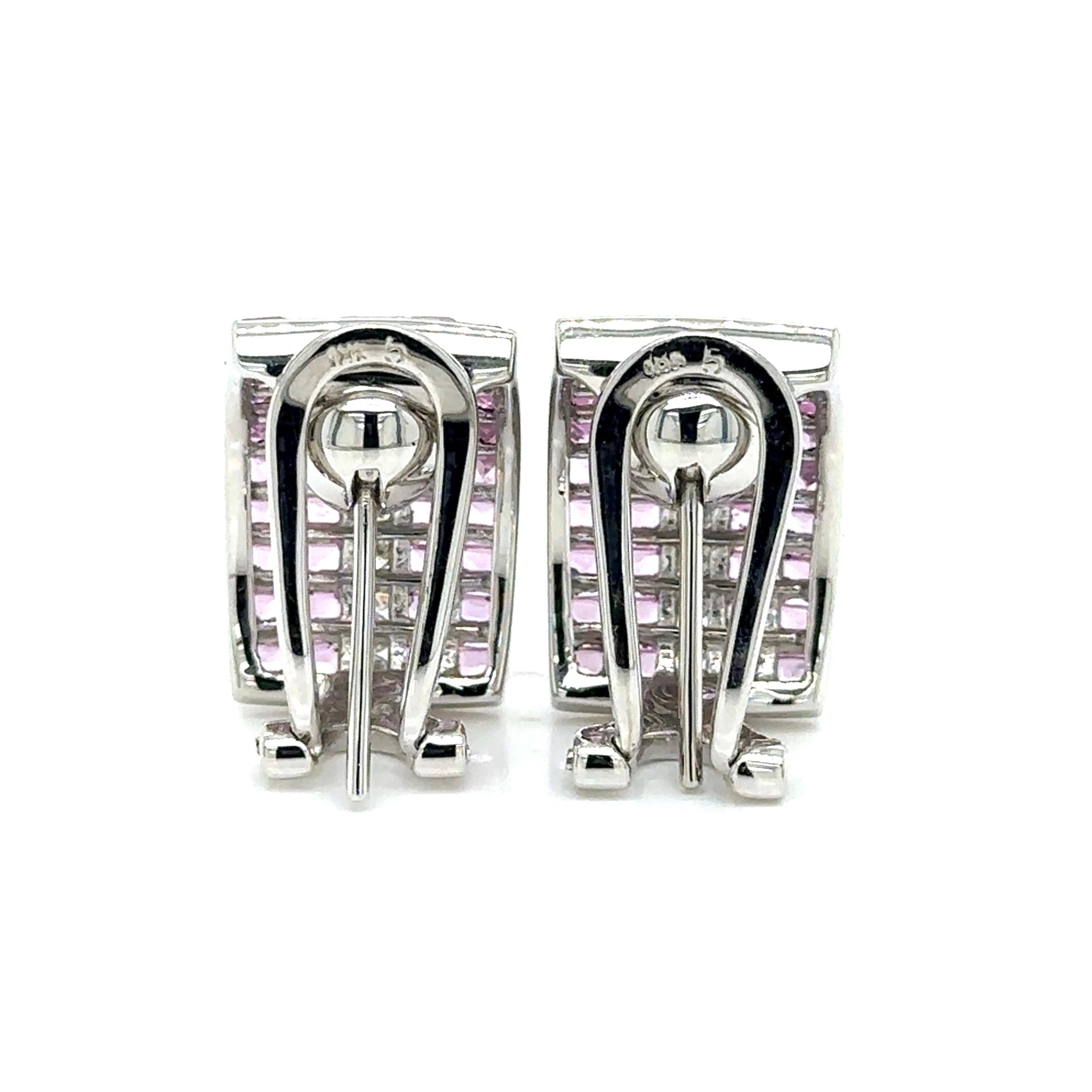 Orecchini con zaffiri rosa e diamanti incastonati in modo invisibile da 9,80 carati in vendita 3