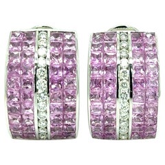 Invisibly Set 9.80 carats Pink Sapphires and Diamond Earrings