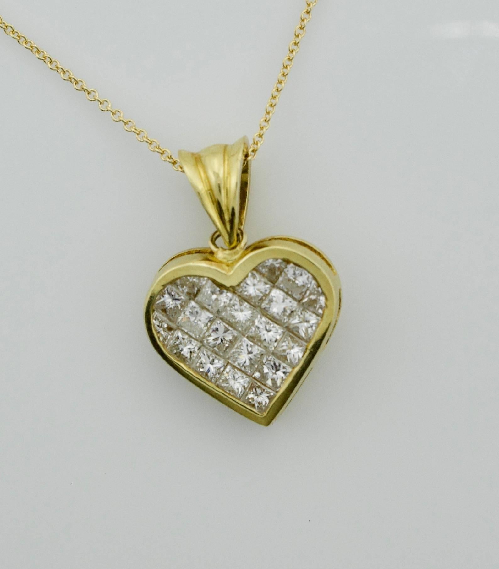Modern Invisibly Set Diamond Heart in 18 Karat Yellow Gold 2.25 Carat