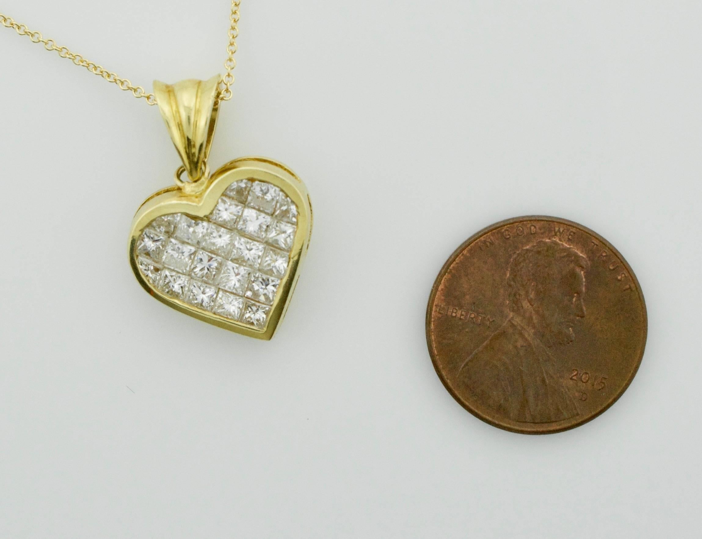 Princess Cut Invisibly Set Diamond Heart in 18 Karat Yellow Gold 2.25 Carat