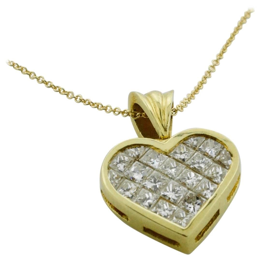 Invisibly Set Diamond Heart in 18 Karat Yellow Gold 2.25 Carat