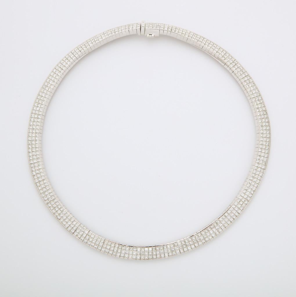 Contemporary Invisibly Set Diamond Necklace and Bracelet Set