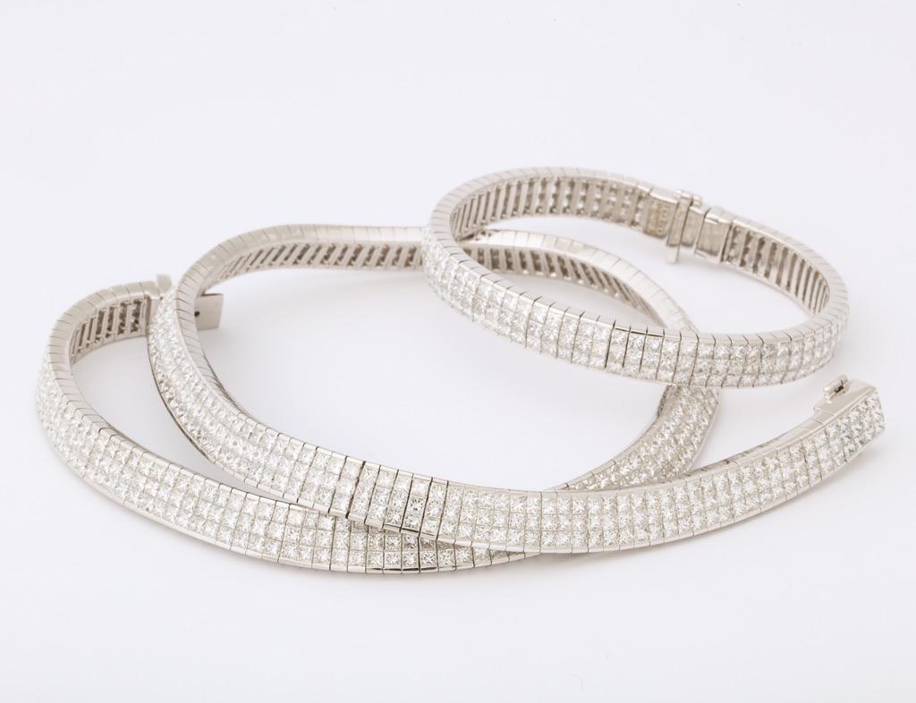 Contemporary Invisibly Set Diamond Necklace and Bracelet Set