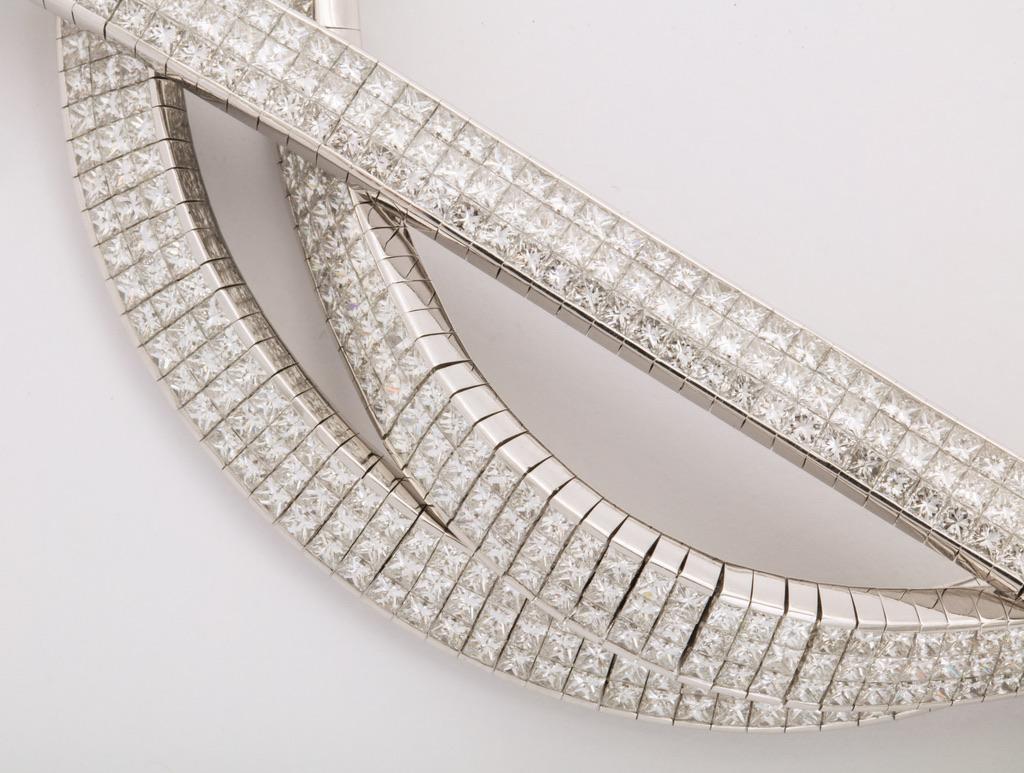 Princess Cut Invisibly Set Diamond Necklace and Bracelet Set