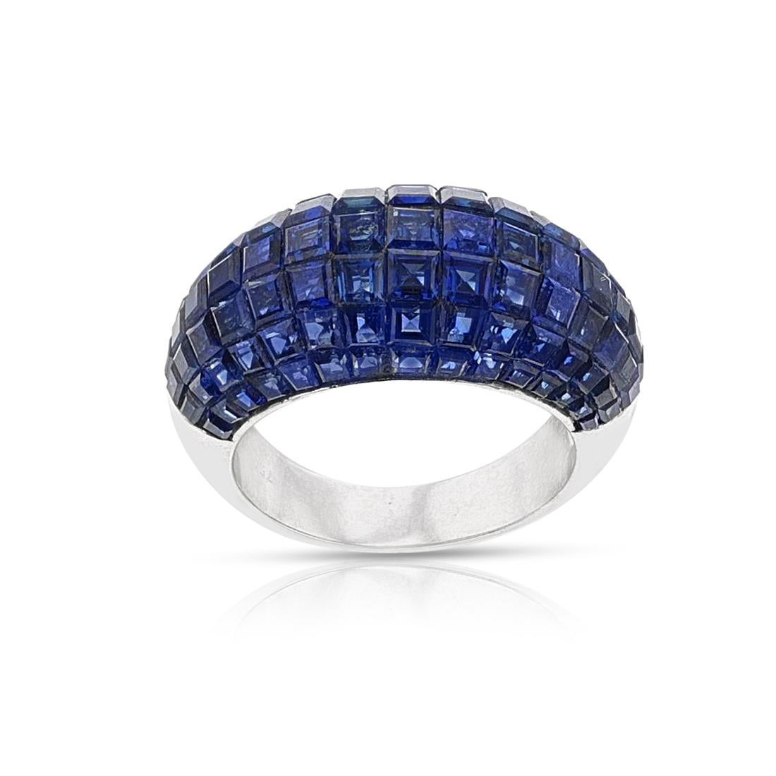 Square Cut Invisibly Set Natural Sapphire Ring, 18k For Sale
