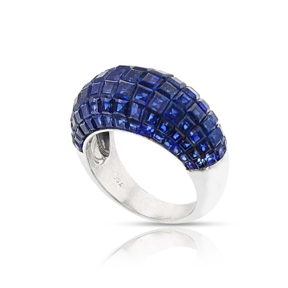 Invisibly Set Natural Sapphire Ring, 18k In Excellent Condition For Sale In New York, NY