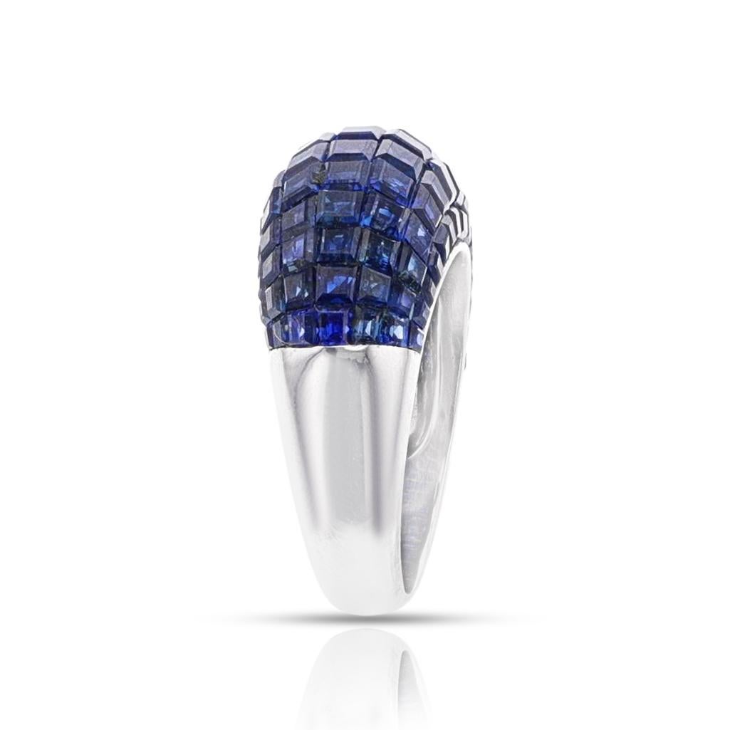 Women's or Men's Invisibly Set Natural Sapphire Ring, 18k For Sale