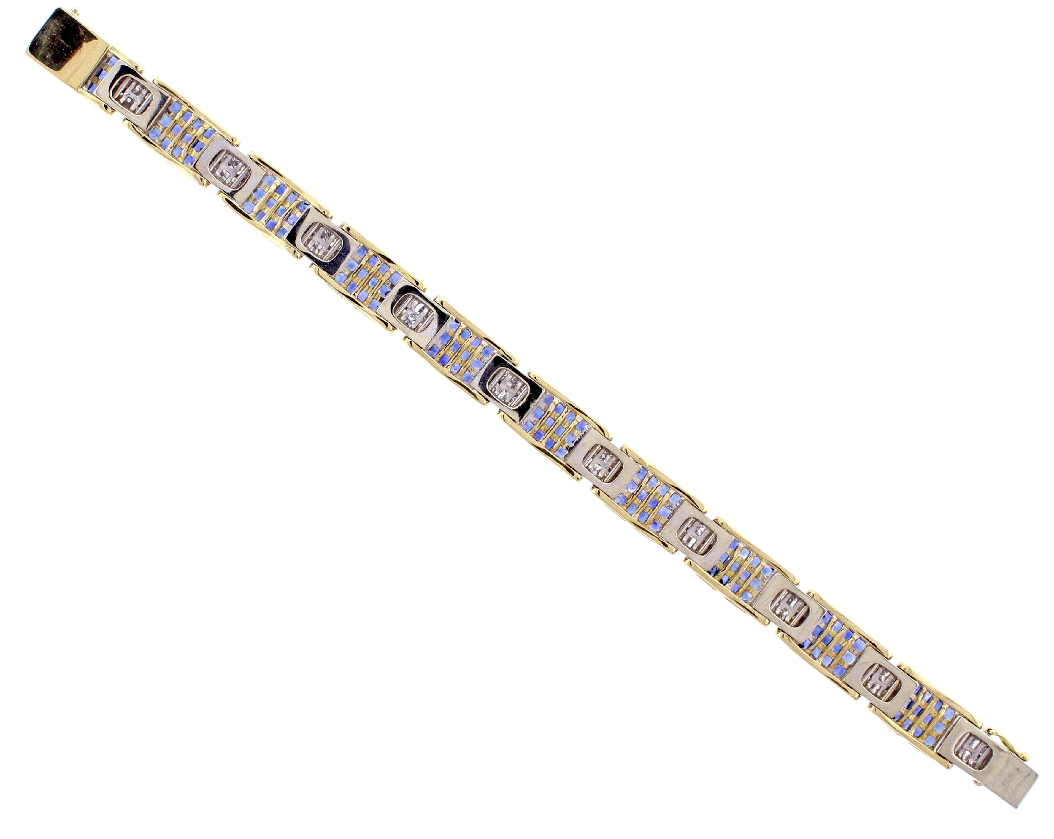 Princess Cut Invisibly Set Sapphire and Diamond Bracelet