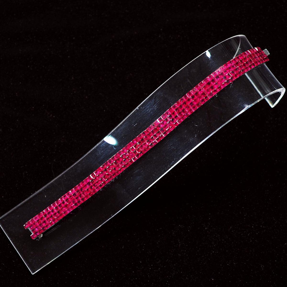 Modern Invisibly-Set Ruby 18k White Gold Line Bracelet For Sale