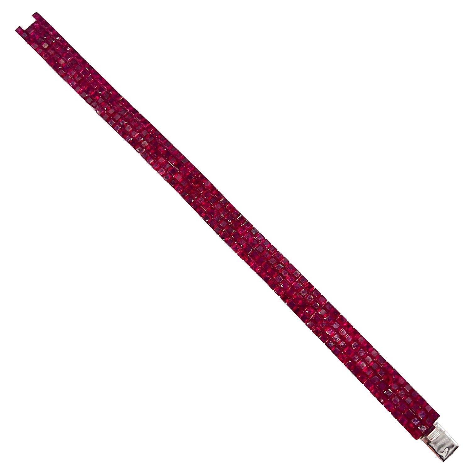 Invisibly-Set Ruby 18k White Gold Line Bracelet