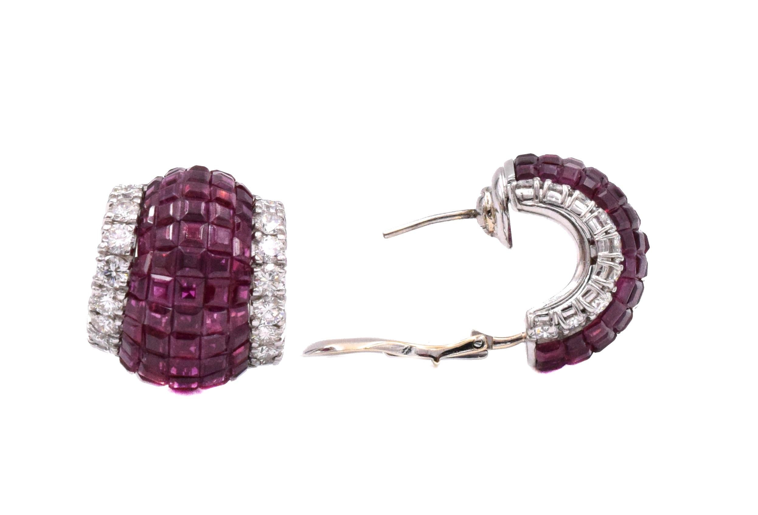 Artist Invisibly-Set Ruby and Diamond Earclips by Aletto Brothers