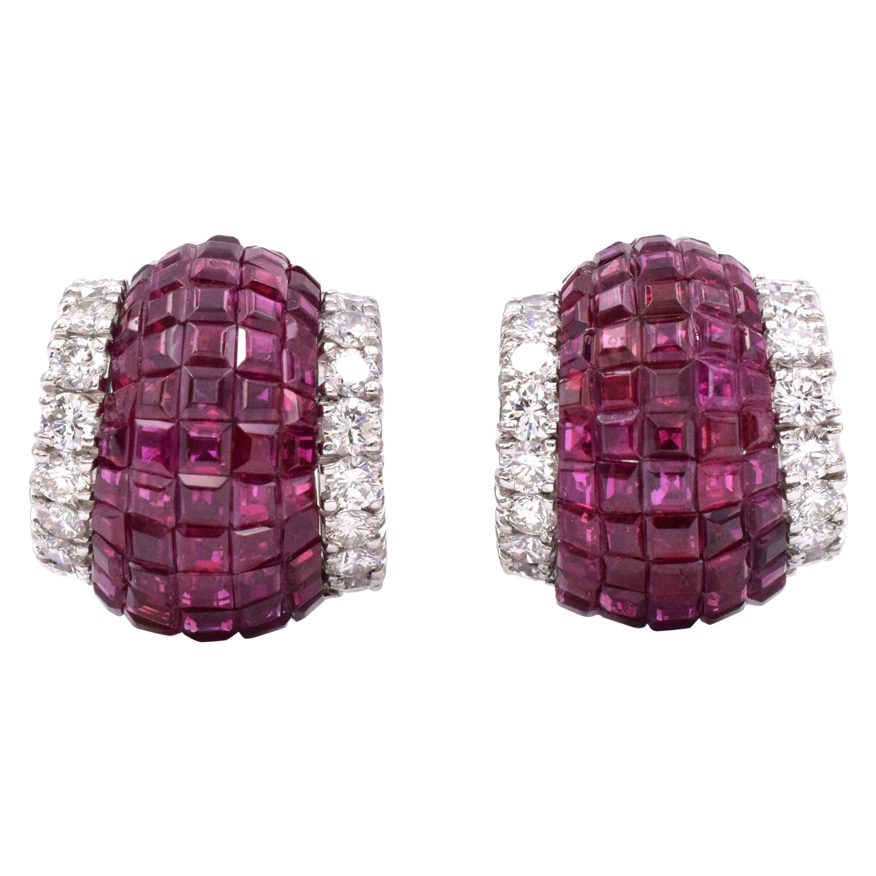 Invisibly-Set Ruby and Diamond Earclips by Aletto Brothers