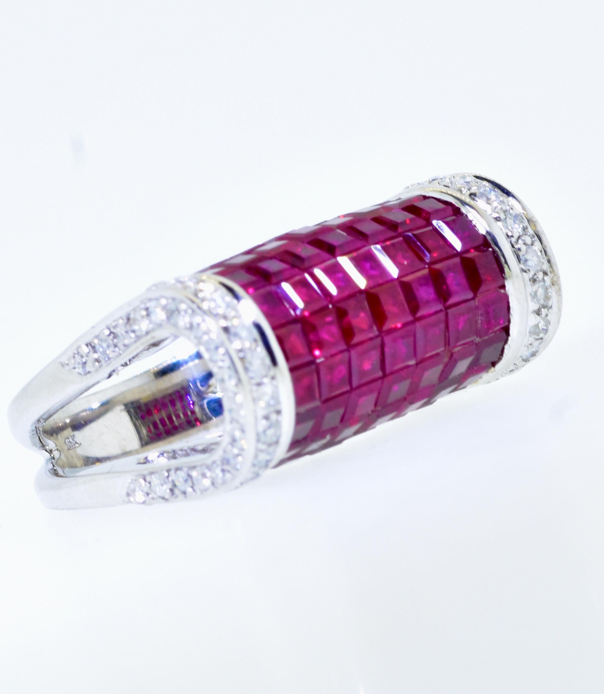 Invisibly Set Ruby and Diamond Ring In Excellent Condition For Sale In Aspen, CO