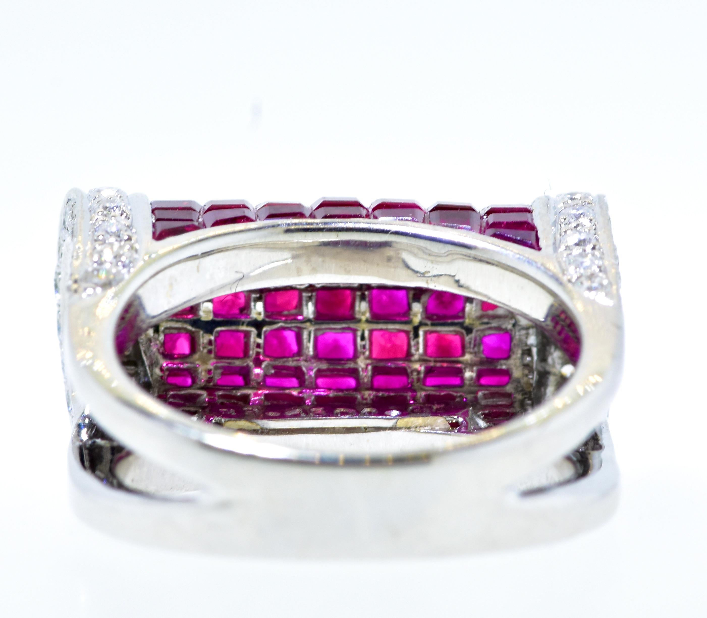 Women's or Men's Invisibly Set Ruby and Diamond Ring For Sale