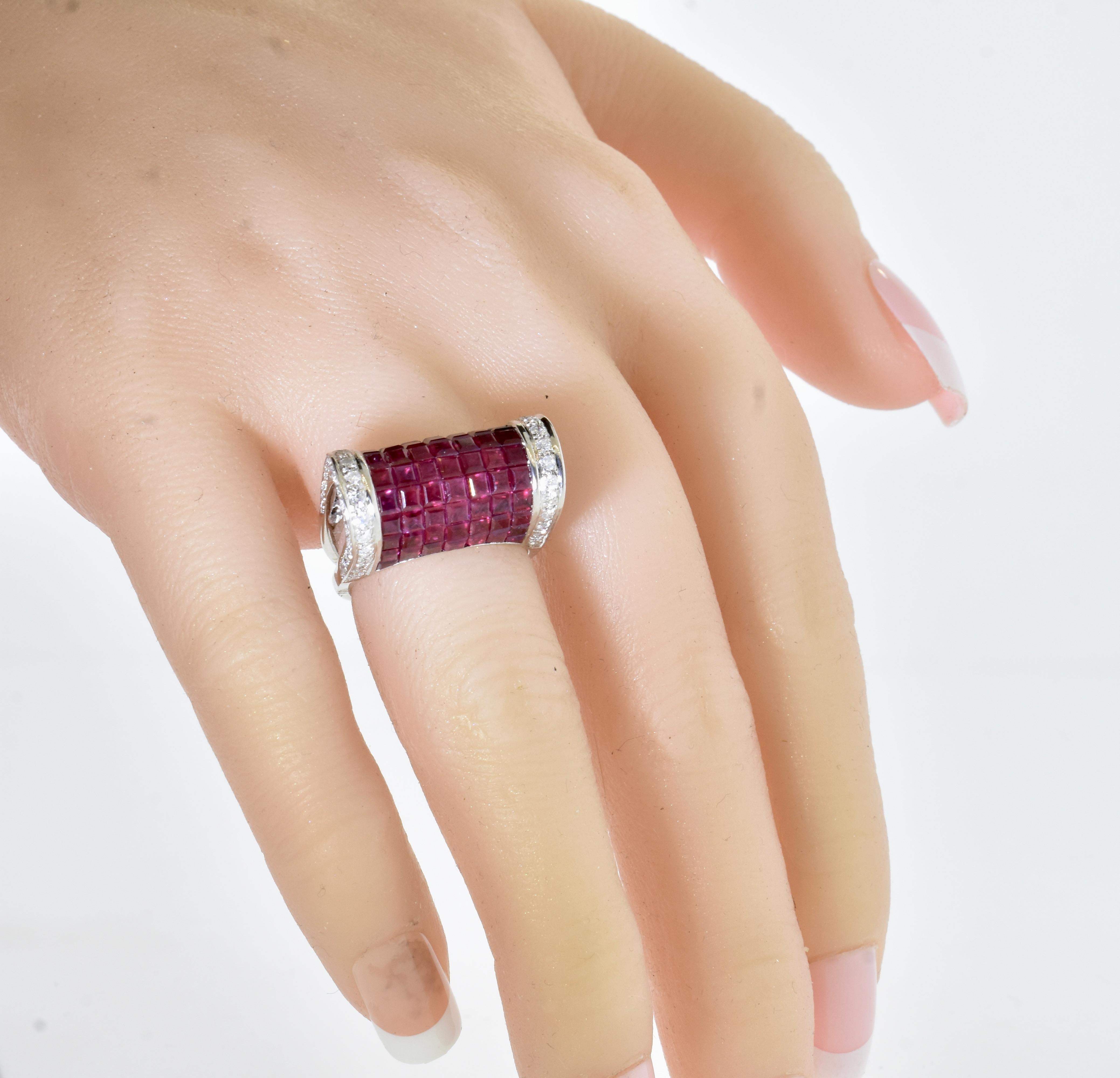 Invisibly Set Ruby and Diamond Ring For Sale 2
