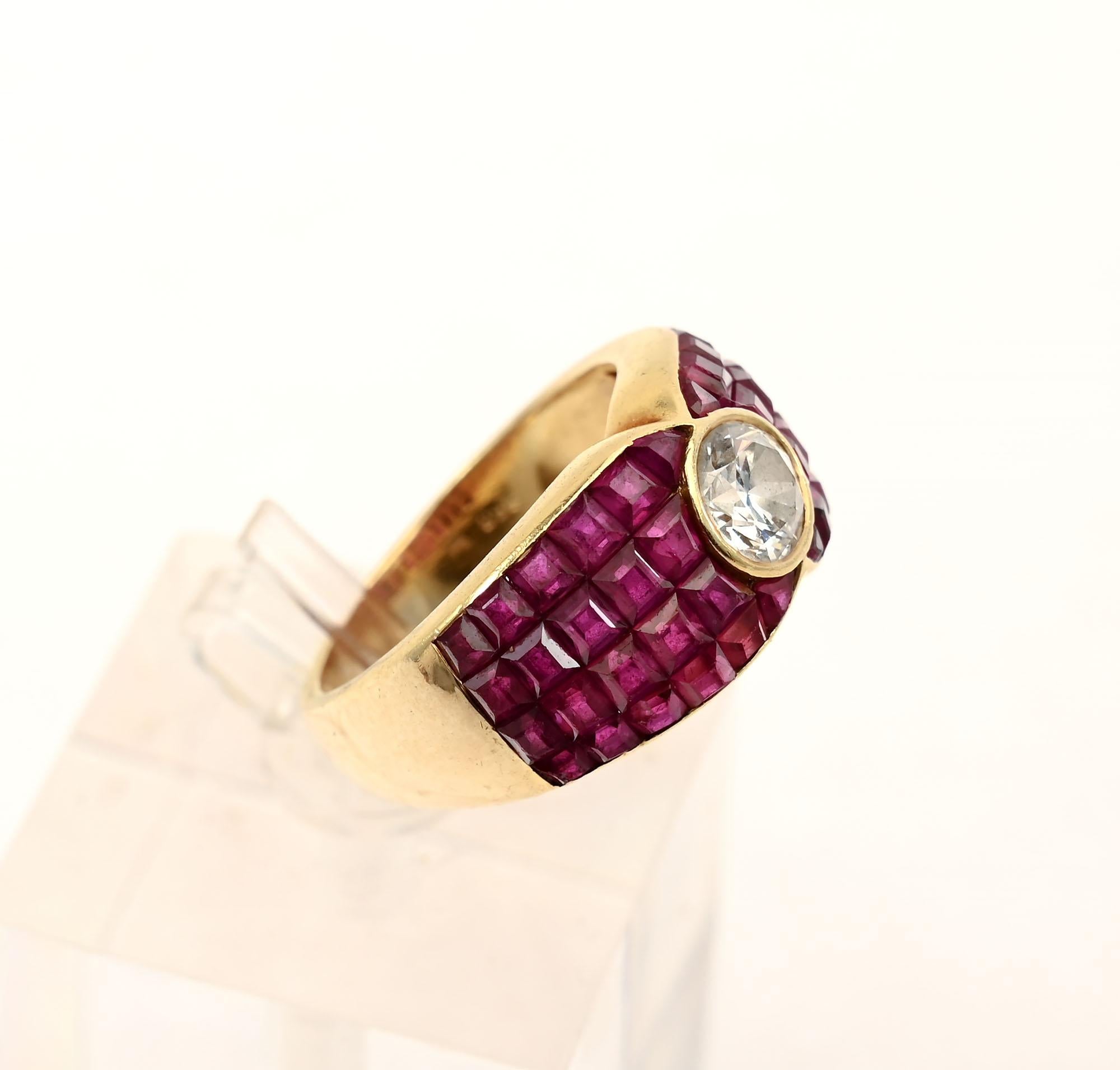 Invisibly Set Ruby Ring With Diamond Center - image 2