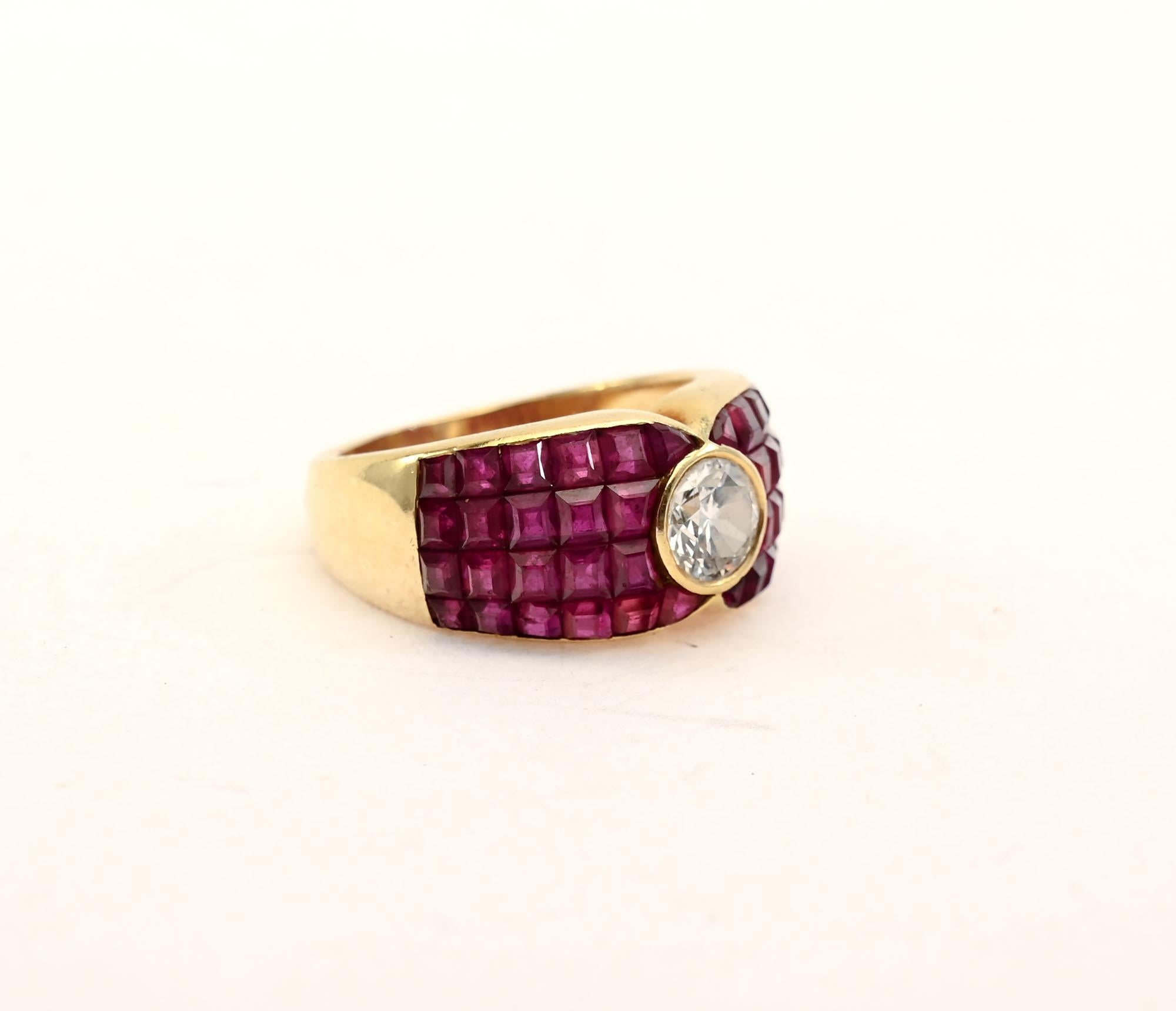 Invisibly Set Ruby Ring With Diamond Center - image 3