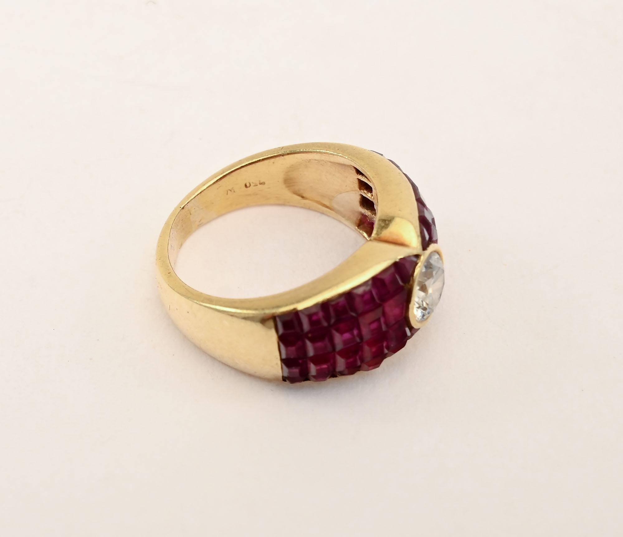 Invisibly Set Ruby Ring With Diamond Center - image 4