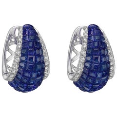 Invisibly-Set Sapphire and Diamond Hoop Earrings