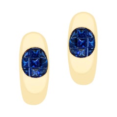 Invisibly-Set Sapphire Earrings, 18k Yellow Gold