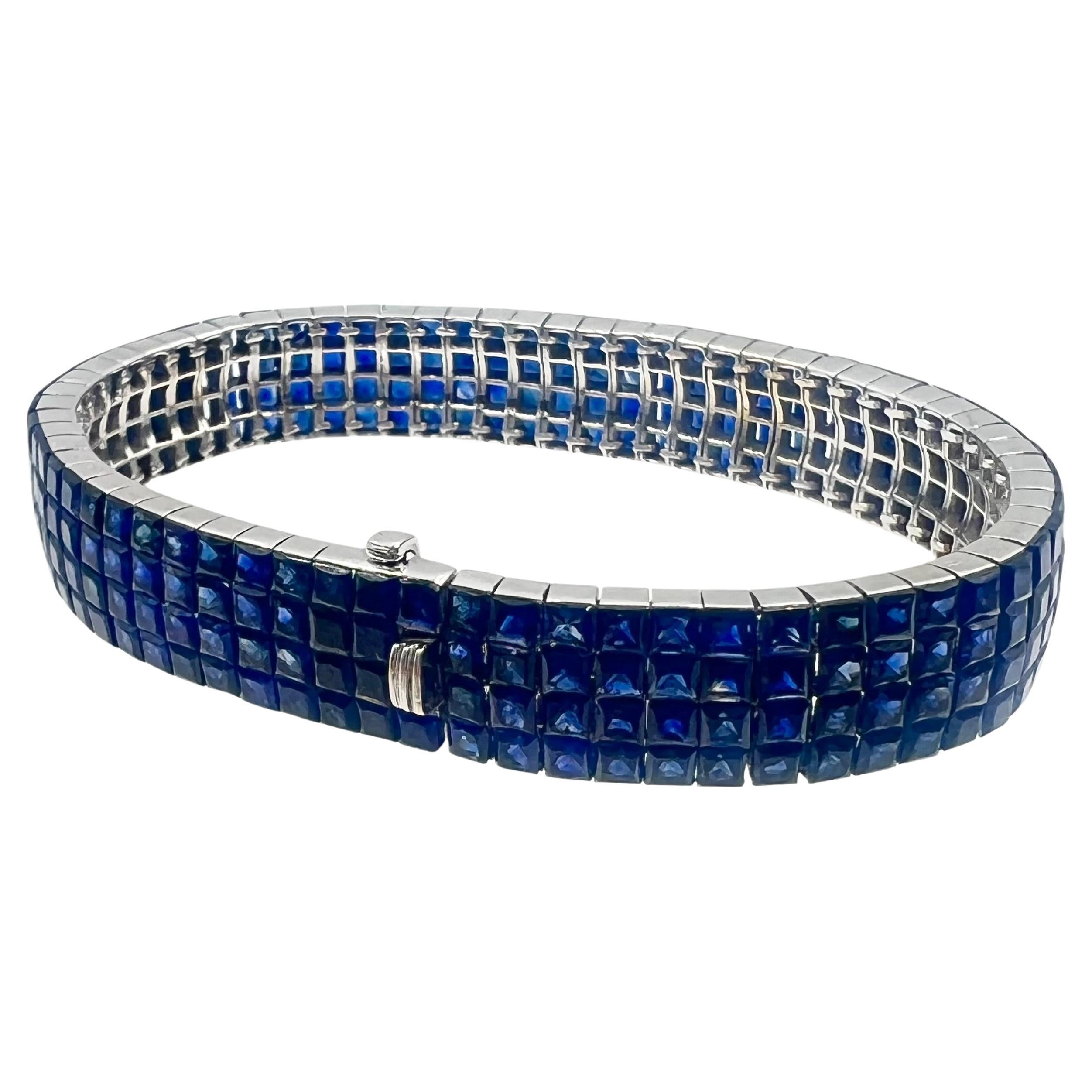 Square Cut Invisibly-Set Sapphire Line Bracelet For Sale