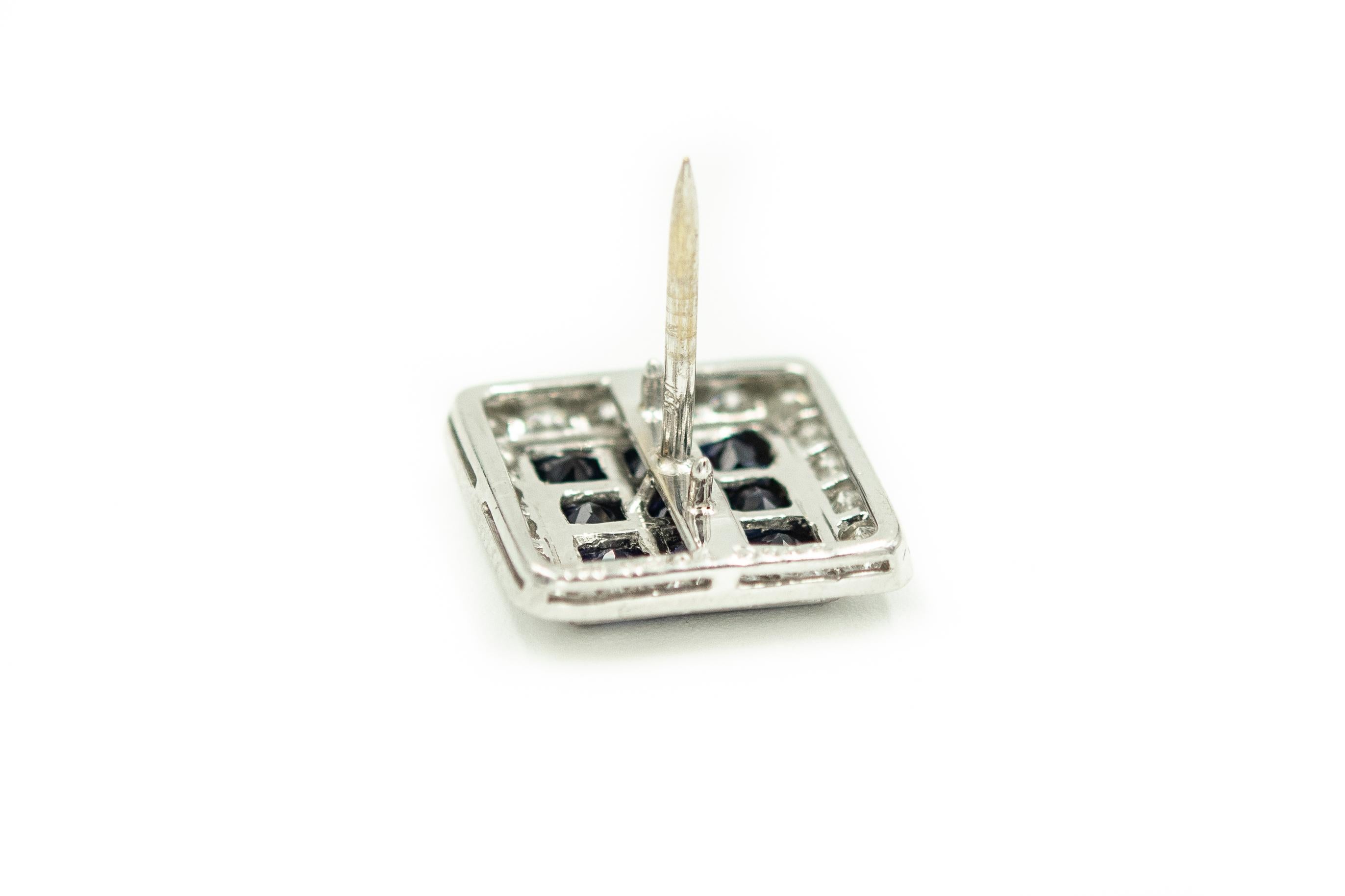 Invisibly Set Sapphires and Diamond White Gold Square Cufflinks and Tie Tac 4