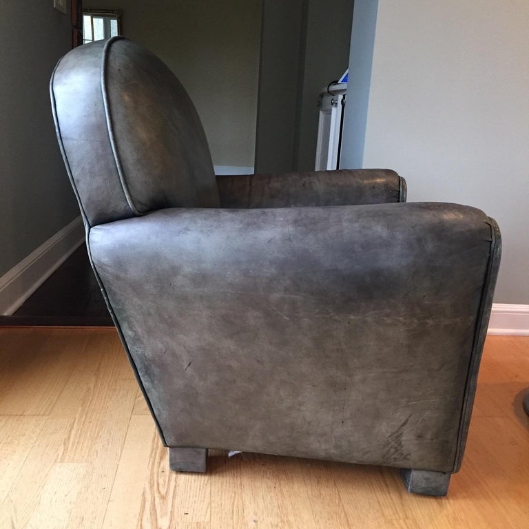 Inviting Comfy Set of Two Dark Green Leather Club Chairs and Matching Ottoman at 1stDibs