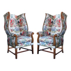 Inviting Pair of English-Country Style Wing Chairs