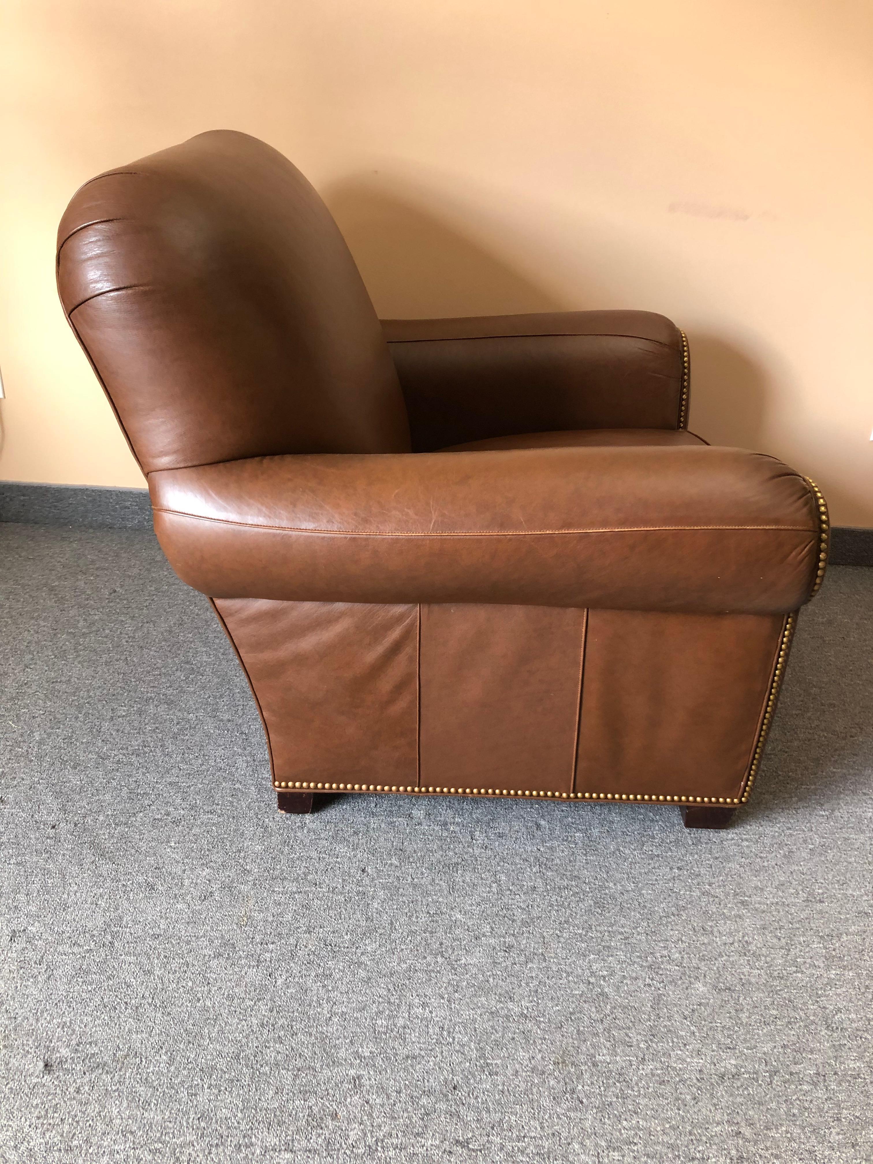 American Inviting Supple Brown Leather Classic Hancock & Moore Club Chair