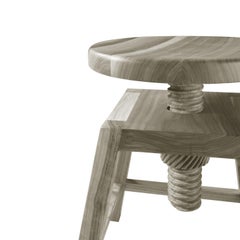 Invito Solid Wood Stool, Walnut in Hand-Made Natural Grey Finish, Contemporary