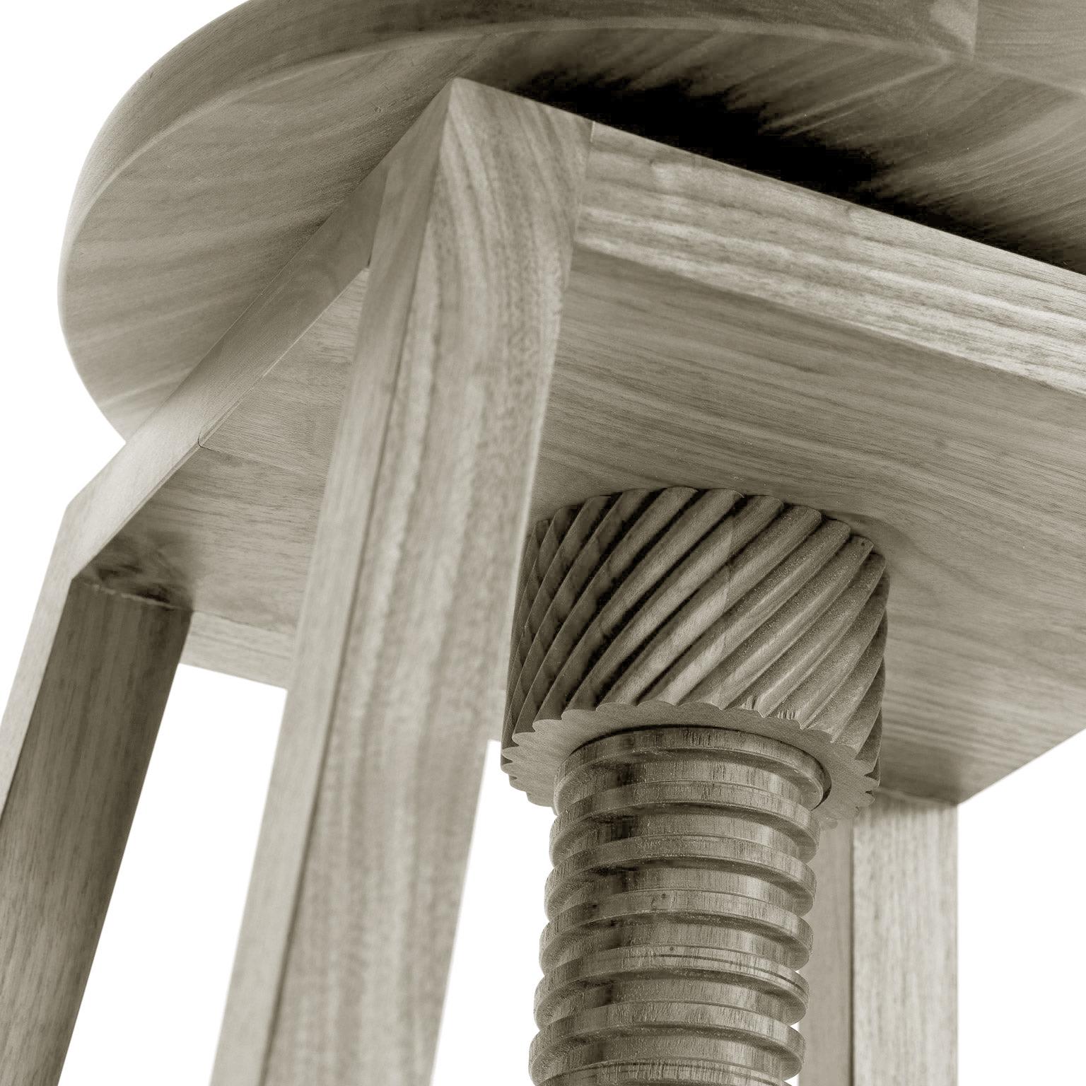 Modern Invito Solid Wood Stool, Walnut in Hand-Made Natural Grey Finish, Contemporary For Sale
