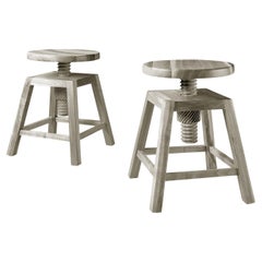 Invito Solid Wood Stool, Walnut in Hand-Made Natural Grey Finish, Contemporary