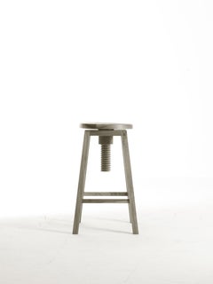 Invito Solid Wood Stool, Walnut in Hand-Made Natural Grey Finish, Contemporary