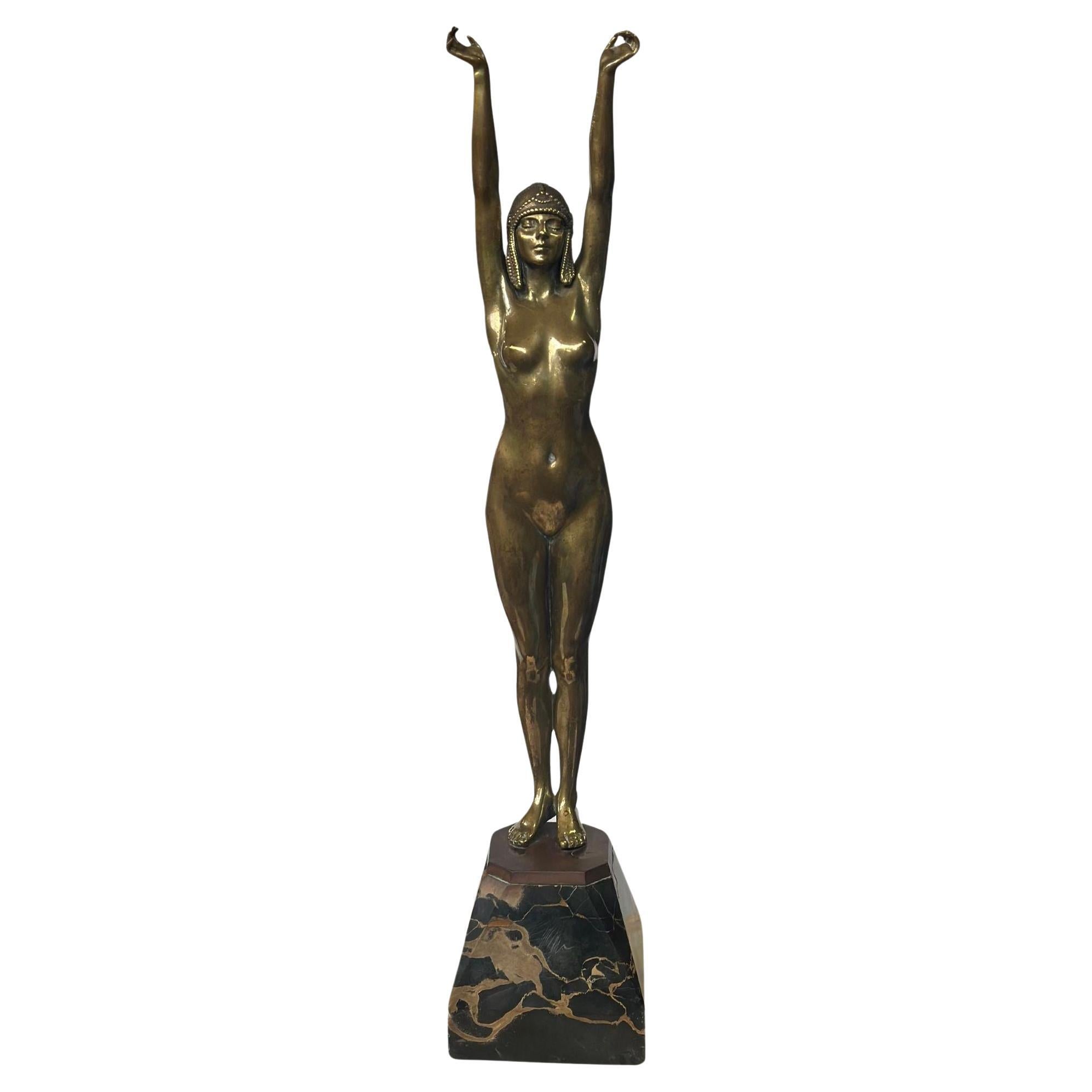 Art-Déco-Skulptur „Invocation“ aus Bronze und Marmor von D.H. Chiparus, ca. 1920er-Jahre
