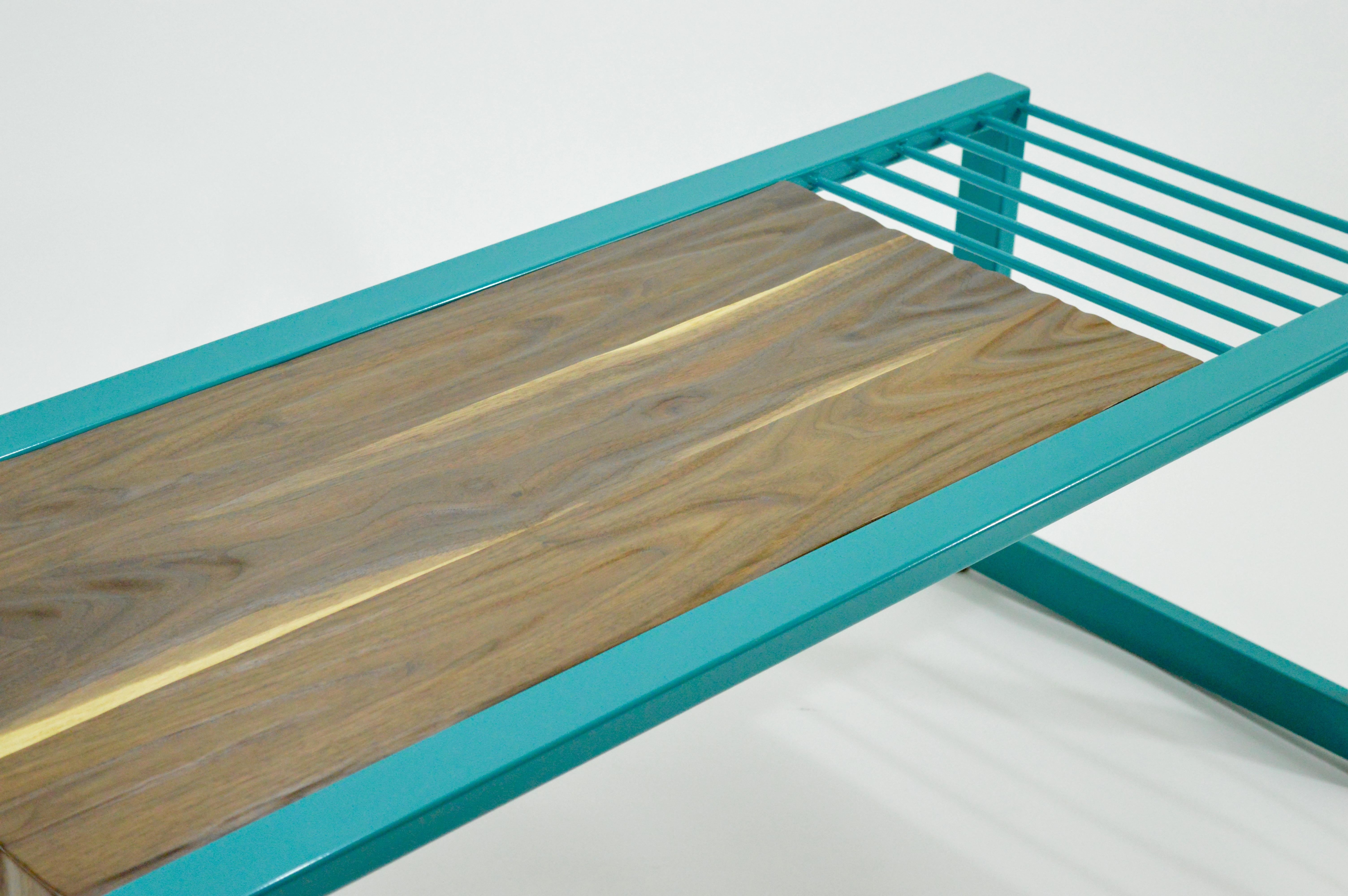 American Invoke Modern Coffee Table / Bench by CAUV Design Steel and Carved Walnut For Sale