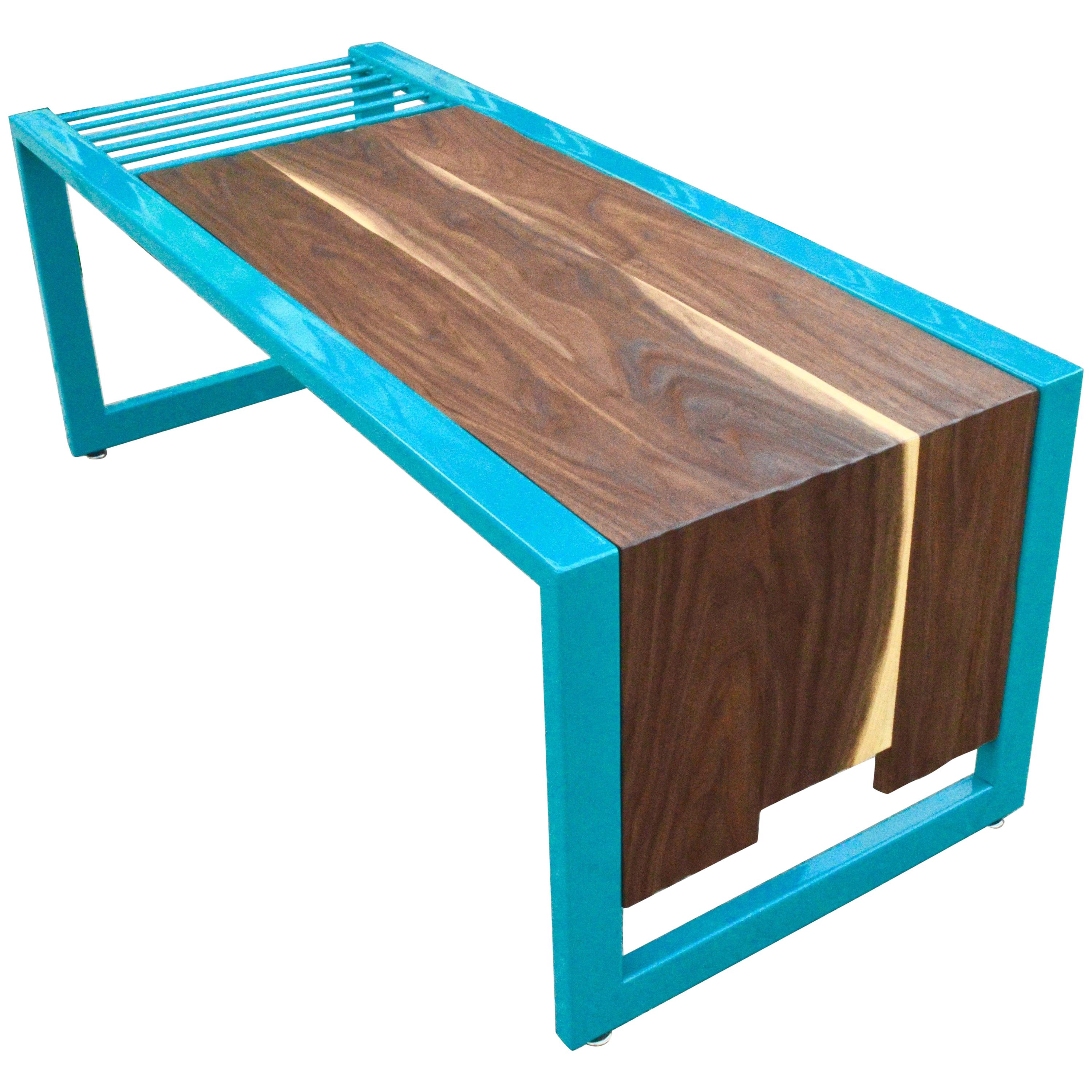 Invoke Modern Coffee Table / Bench by CAUV Design Steel and Carved Walnut For Sale