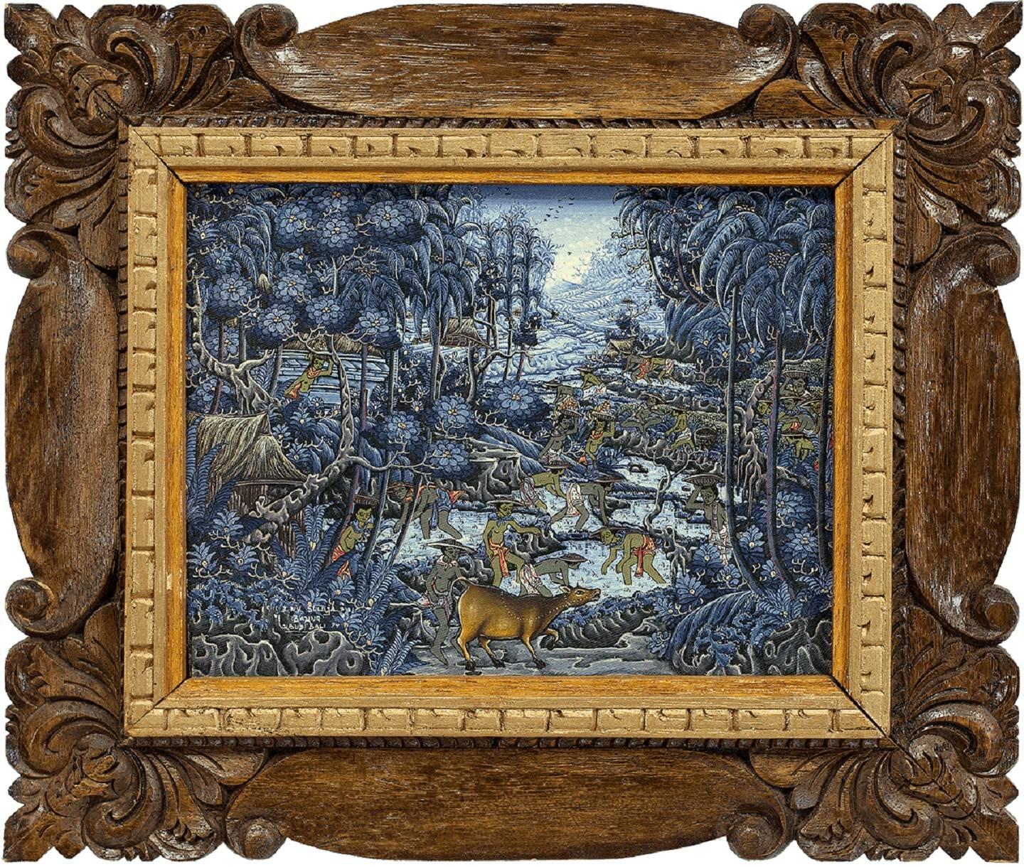 Iny Suwija Figurative Painting - "Ubud, Bali" Signed Indonesian Artist