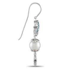 Io Si 18k White Gold 0.02 Carat Diamond and Blue Gemstone Earrings