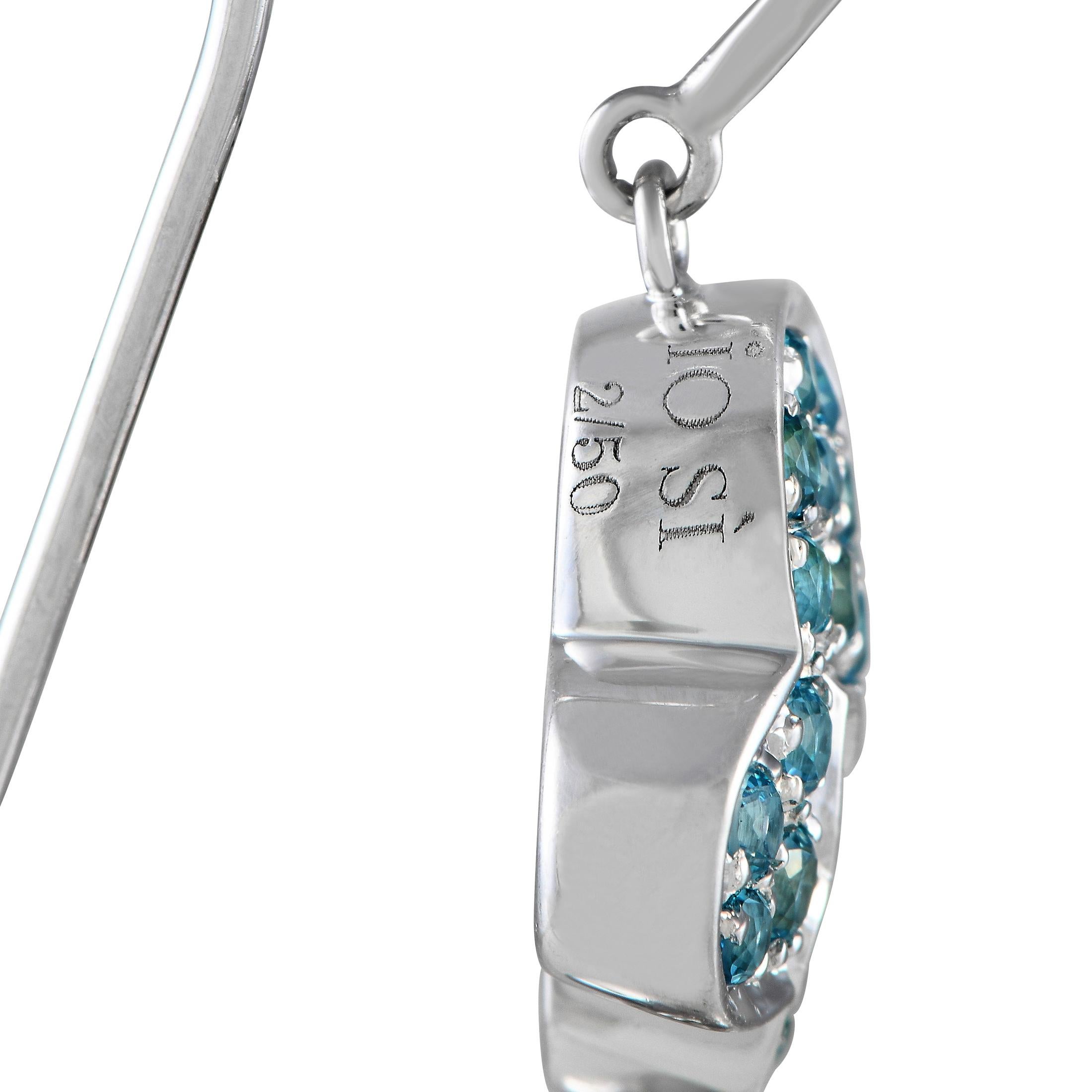 Mixed Cut Io Si 18k White Gold 0.02 Carat Diamond and Blue Gemstone Earrings For Sale