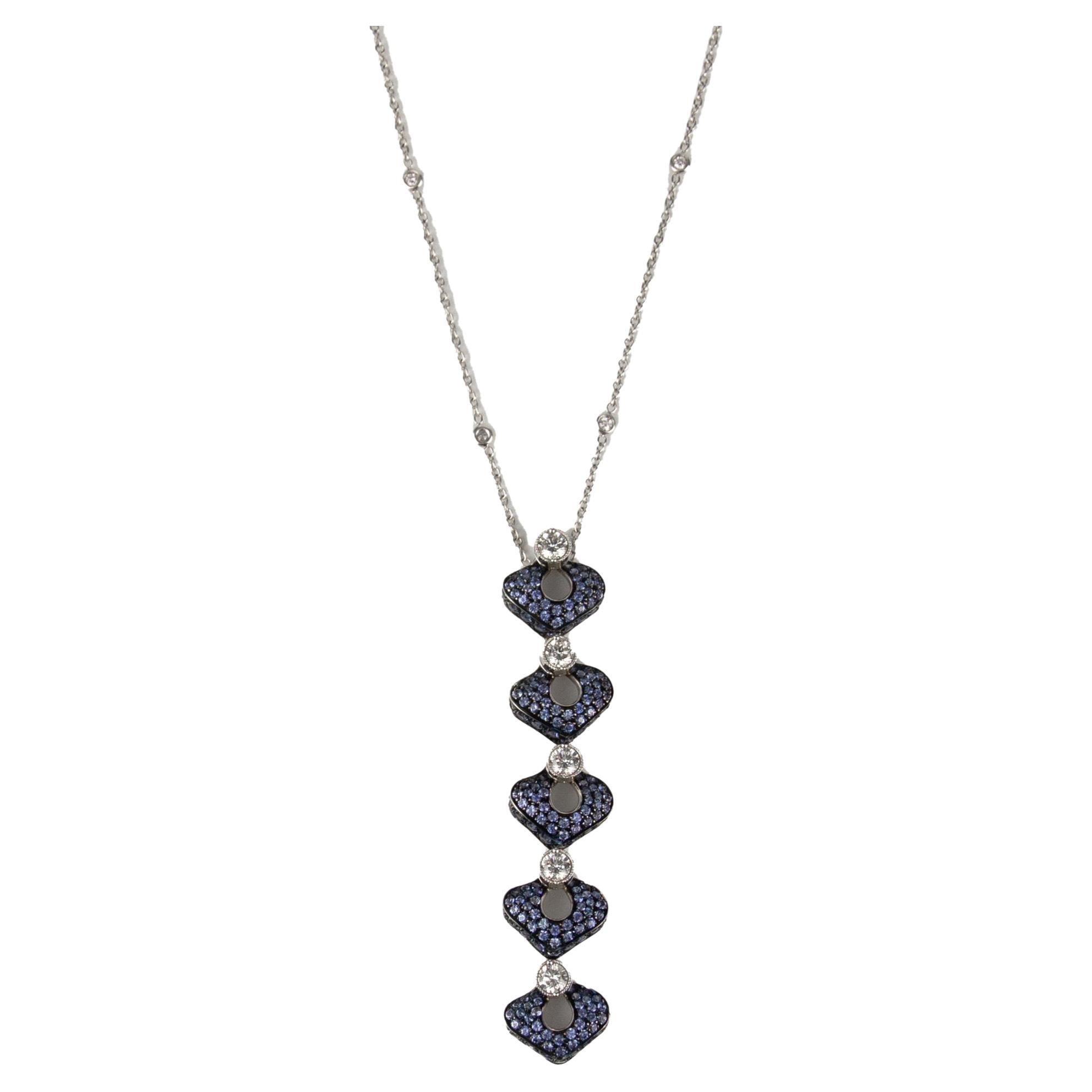 IO SI 18k White Gold 0.38ctw Diamond & Sapphire Necklace For Sale