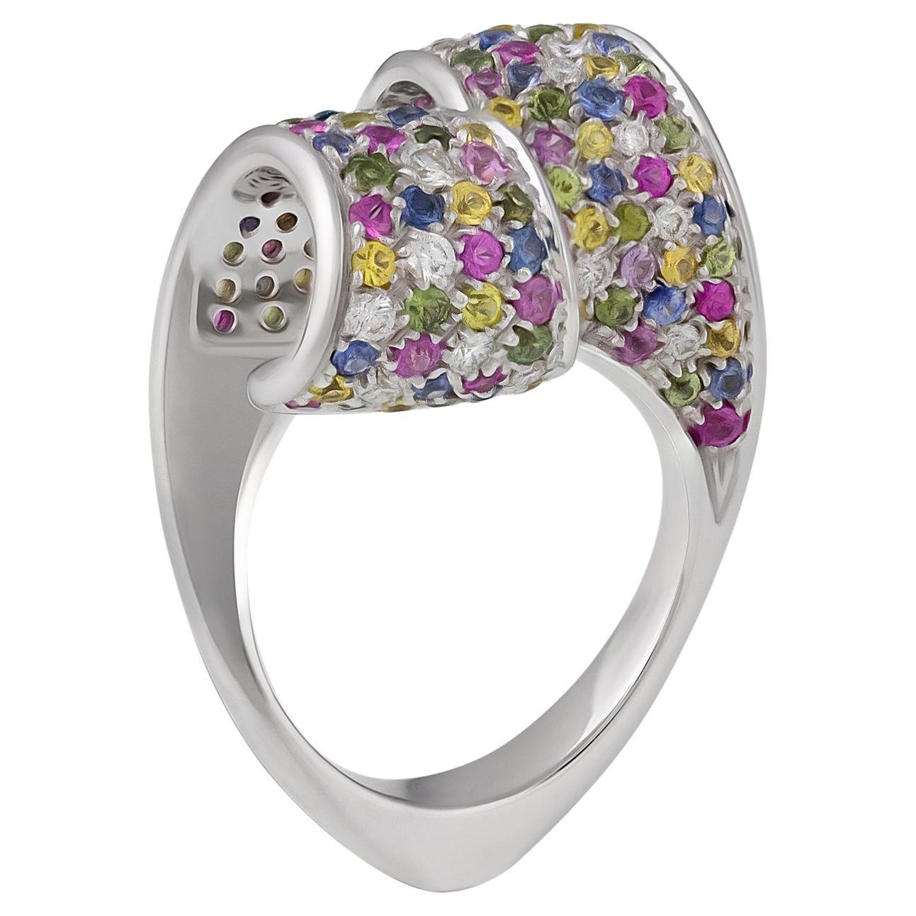 IO SI 18K White Gold 0.40ctw Diamond & Sapphire Ring For Sale