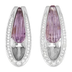 Io Si 18k White Gold 0.60 Ct Diamond and Amethyst Earrings