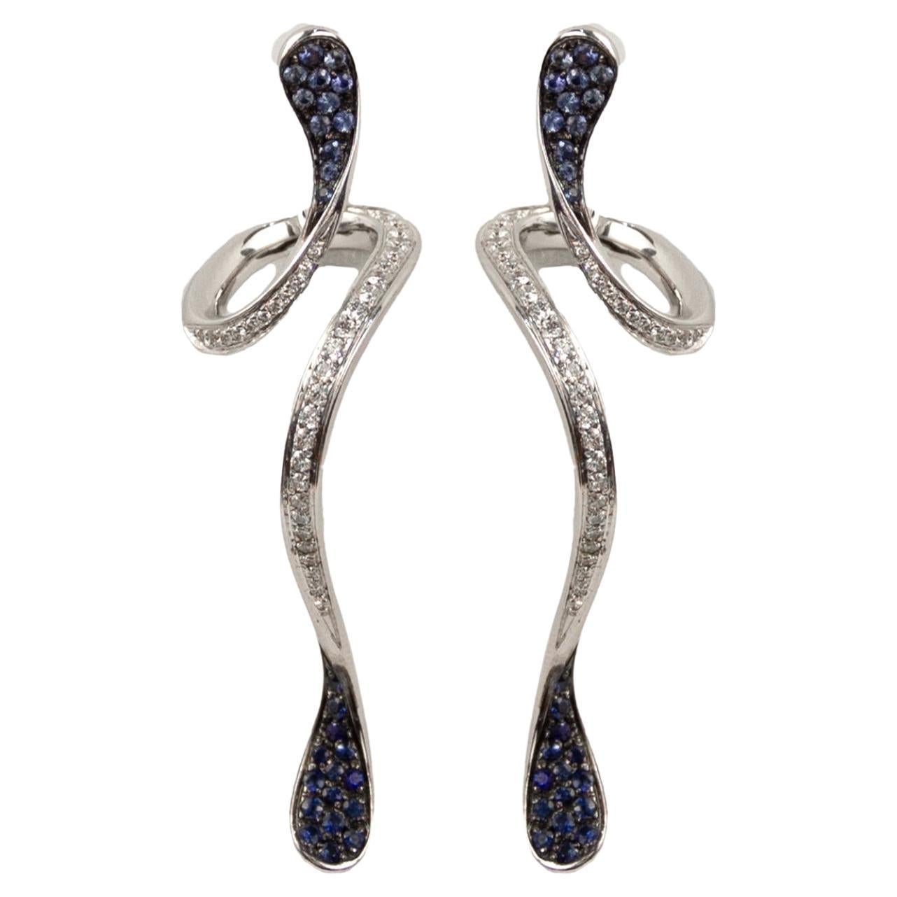IO SI 18k White Gold 0.72ctw Diamond & Sapphire Earrings
