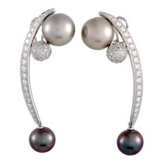 Io Si 18 Karat White Gold Diamond and Pearl Omega Back Earrings