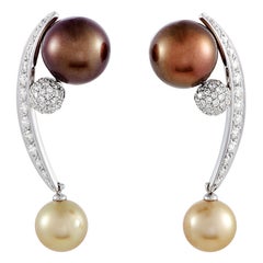 Io Si 18 Karat White Gold Diamond and Pearl Push Back Earrings