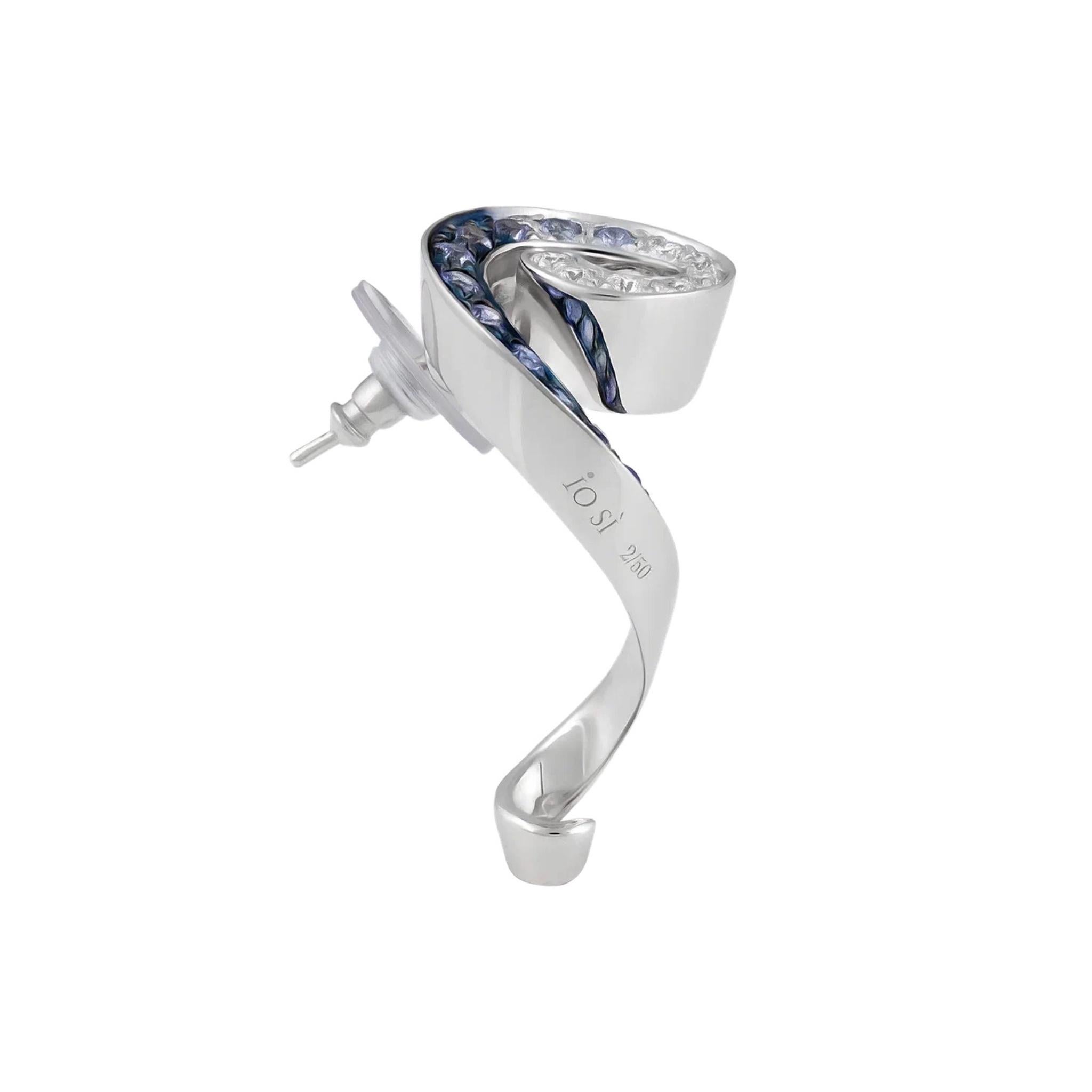 Modern IO SI 18K White Gold Diamond & Sapphire Earrings For Sale